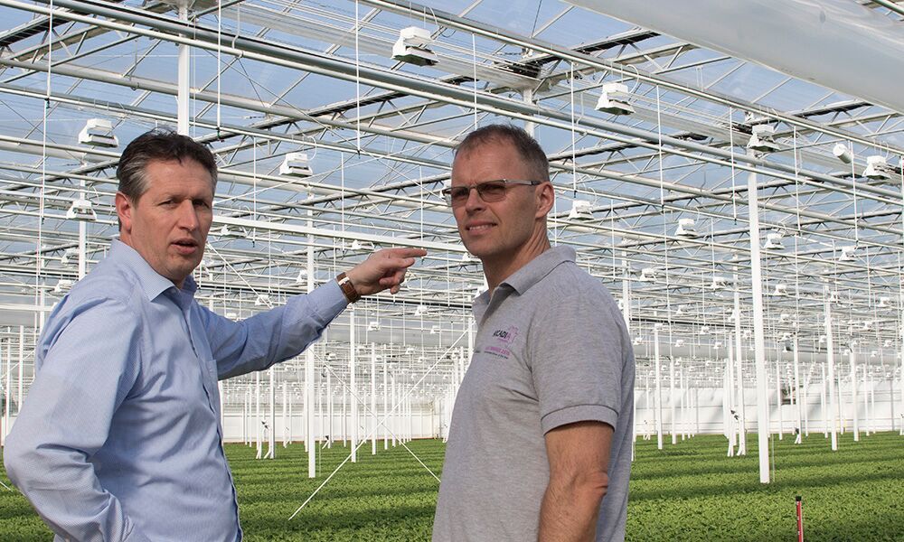 Arcadia Chrysanten heeft in navolging van eerdere proeven een kas gebouwd met buitenluchtaanzuiging via luchtbehandelingsunits en luchtslurven.