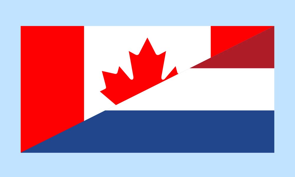 De Canadese en Nederlandse vlag gecombineerd. Bedrijven uit Canada kunnen voedingswaren die bewerkt zijn met Crispr-Cas naar Nederland importeren zonder dat dit duidelijk is.